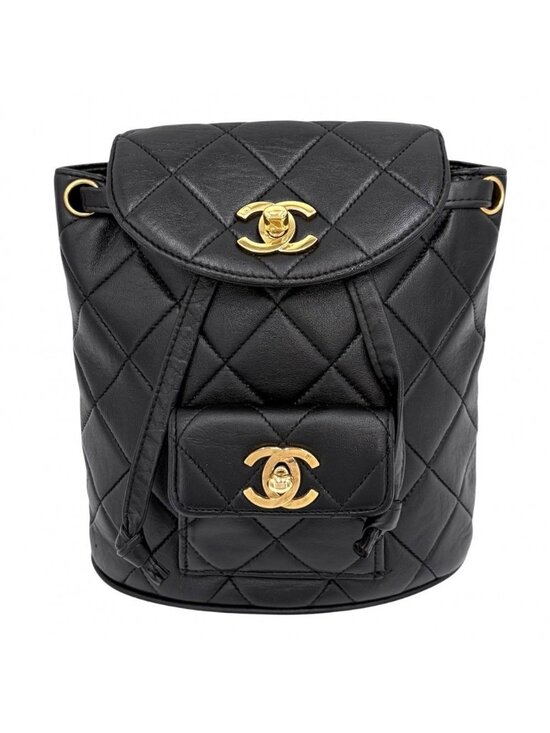 Chanel Handbags - Chanel Backpack Quilted Chain Shoulder Turnlock CC Logo Leather Black Gold